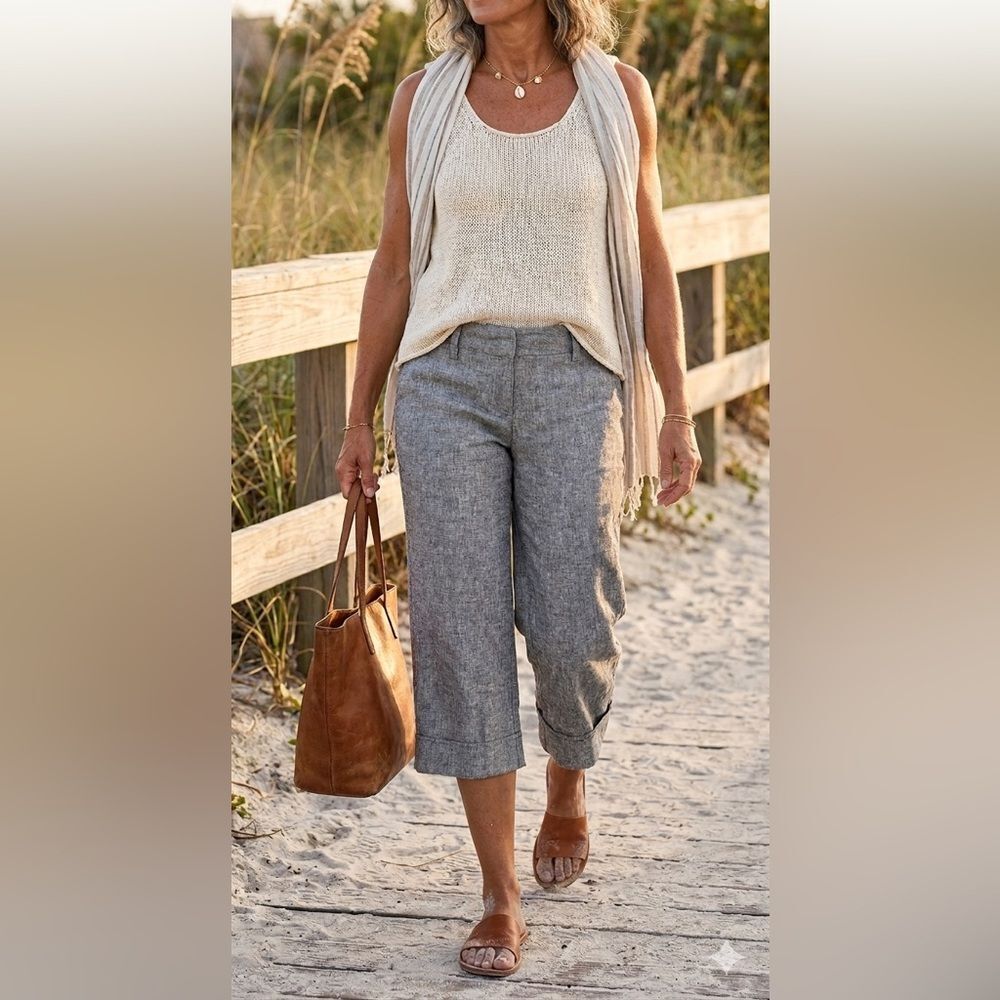 Stoosh Studio Linen Cotton Blend Capri Pants Gray Size 12